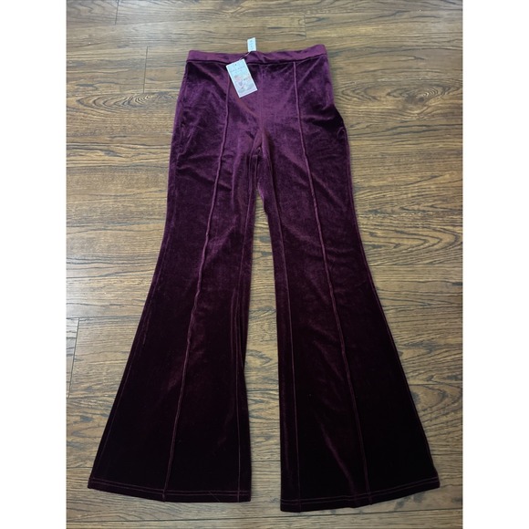 HALARA Other - NWT Halara Velvet Pants M Burgundy Maroon High Waisted Straight Leg Zip Side
